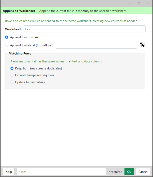 Append To Worksheet | Analytics Edge Help