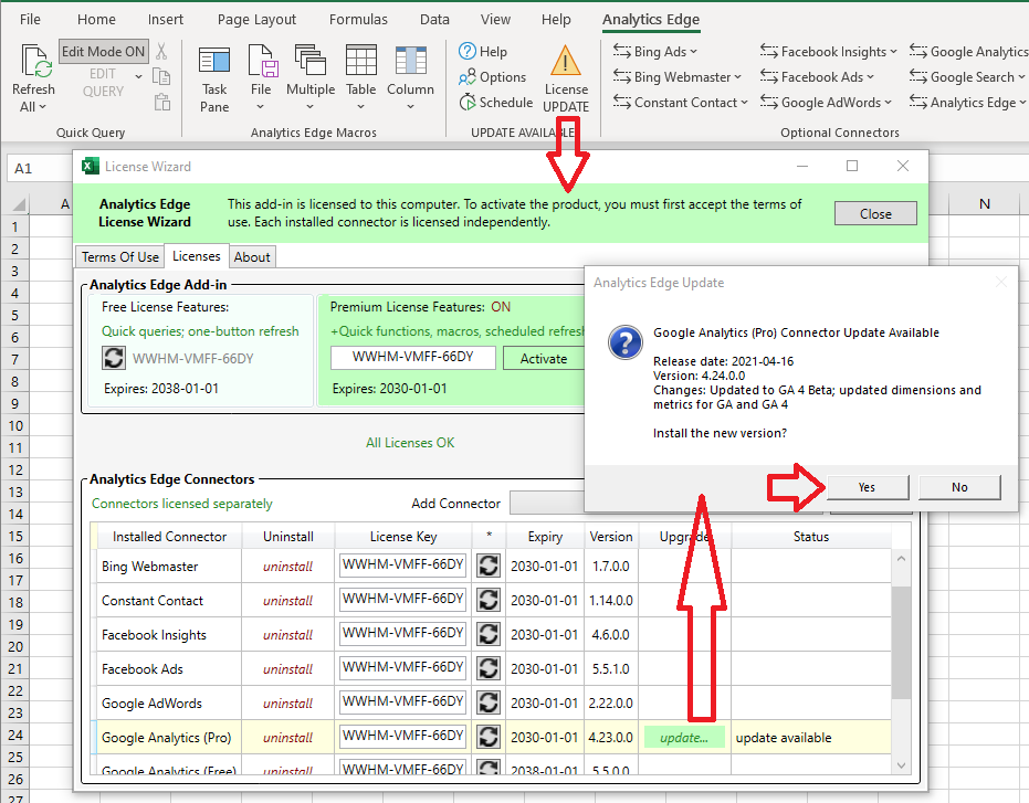 Excel connector не устанавливается