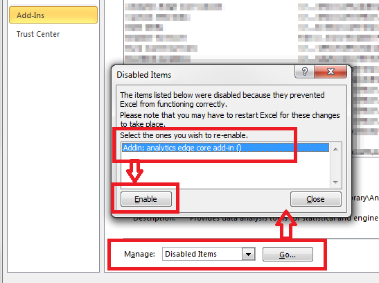 excel add ins not working